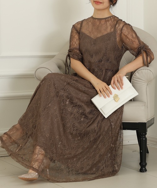 Lace Ladies（レースレディース）の「【2点セット】2way バックコンシャス レース 袖リボン レイヤード ドレス（ドレス・レディース・ネイビー/ミント/チャコールグレー/ブラック・FREE/S）」の19枚目の写真