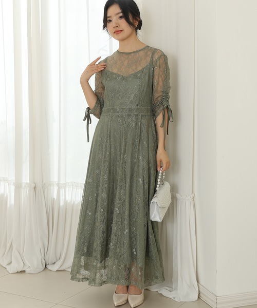 Lace Ladies（レースレディース）の「【2点セット】2way バックコンシャス レース 袖リボン レイヤード ドレス（ドレス・レディース・ネイビー/ミント/チャコールグレー/ブラック・FREE/S）」の20枚目の写真
