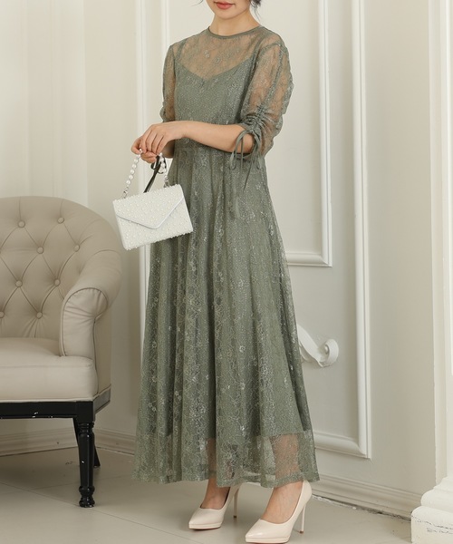 Lace Ladies（レースレディース）の「【2点セット】2way バックコンシャス レース 袖リボン レイヤード ドレス（ドレス・レディース・ネイビー/ミント/チャコールグレー/ブラック・FREE/S）」の21枚目の写真