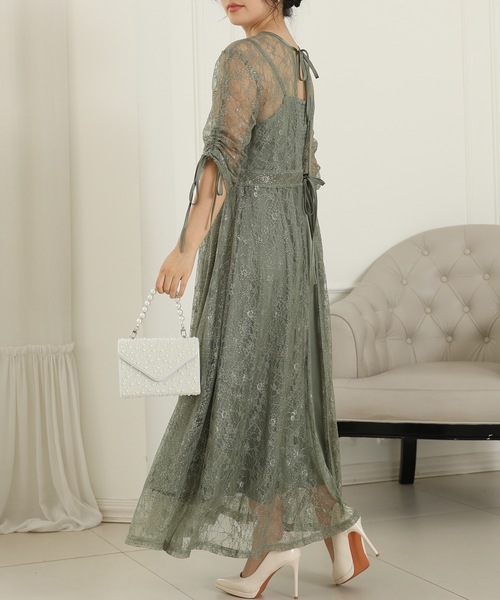 Lace Ladies（レースレディース）の「【2点セット】2way バックコンシャス レース 袖リボン レイヤード ドレス（ドレス・レディース・ネイビー/ミント/チャコールグレー/ブラック・FREE/S）」の22枚目の写真