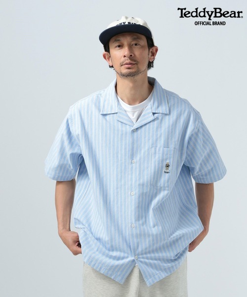 BAYFLOW（ベイフロー）の「【TeddyBear/テディベア】刺繍オープンカラー半袖シャツ（シャツ/ブラウス・メンズ・ネイビー/イエロー・LARGE/MEDIUM）」の2枚目の写真