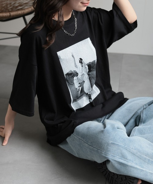 ap retro(アプレトロ)の「フォトプリント半袖BigTee(Tシャツ/カットソー・レディース・オートミール/ブラック/ホワイト/ネイビー・FREE)」の14枚目の写真