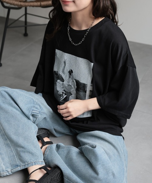 ap retro(アプレトロ)の「フォトプリント半袖BigTee(Tシャツ/カットソー・レディース・オートミール/ブラック/ホワイト/ネイビー・FREE)」の16枚目の写真