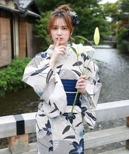 セール！　浴衣　変わり織り　うちわ✕なでしこ　即日発送可 子供浴衣 変わり織り浴衣2点セット（浴衣）｜和なでしこ