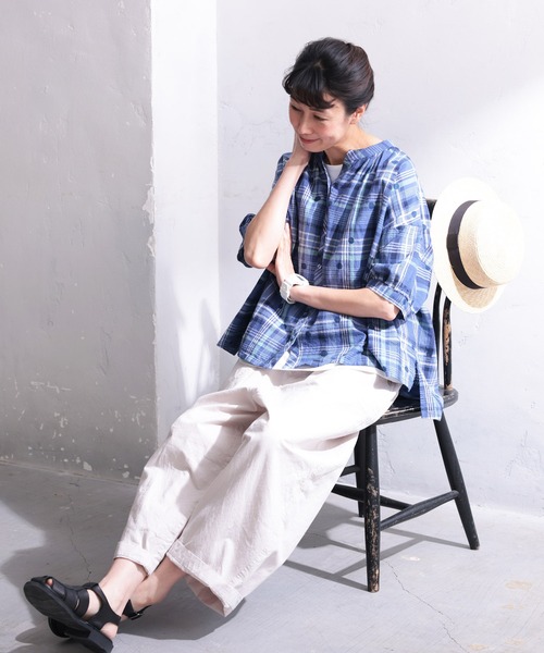 soulberry(ソウルベリー)の「みず玉とチェックのブラウス(シャツ/ブラウス・レディース・ブルー・5L/4L/3L/LL/L/M)」の9枚目の写真