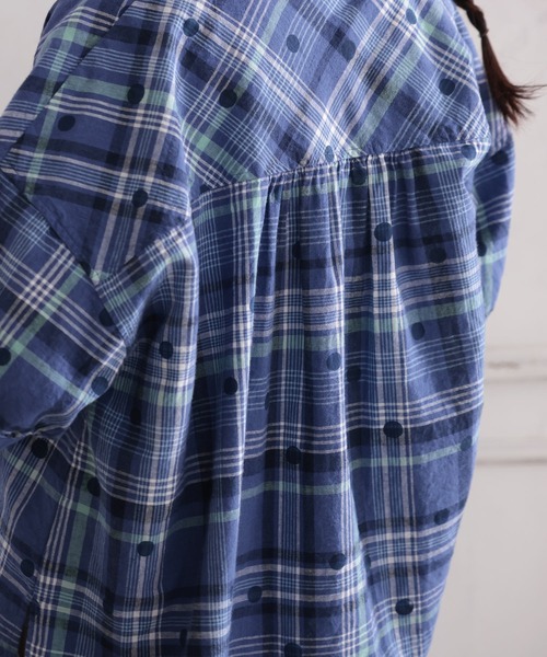 soulberry(ソウルベリー)の「みず玉とチェックのブラウス(シャツ/ブラウス・レディース・ブルー・5L/4L/3L/LL/L/M)」の14枚目の写真