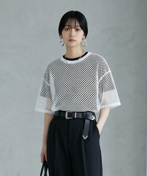 DIP IN CHOCOLATE（ディップインチョコレート）の「メッシュプルオーバー【DIP IN CHOCOLATE】（Tシャツ/カットソー・レディース・ホワイト/ライトグレー/ブラック/ワイン・F）」の2枚目の写真