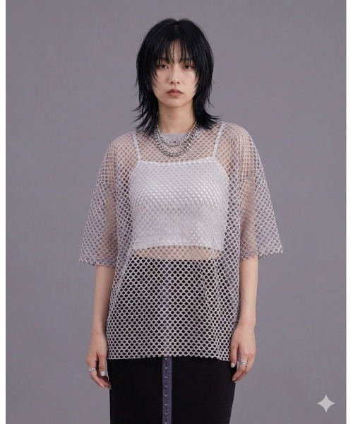 DIP IN CHOCOLATE（ディップインチョコレート）の「メッシュプルオーバー【DIP IN CHOCOLATE】（Tシャツ/カットソー・レディース・ホワイト/ライトグレー/ブラック/ワイン・F）」の10枚目の写真