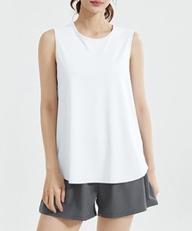 HYSSHOP（エイチワイエスショップ）の「レディース ノースリーブ背面メッシュヨガトップス+ショートパンツ 上下2点セット［フィットネス/ピラティス/ダンス/ジム］（レギンス/スパッツ・レディース）」