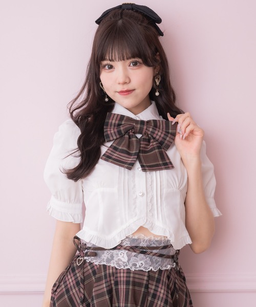 ROJITA（ロジータ）の「【セットアップ対応】シャーリングショルダーフリルヘムブラウス（シャツ/ブラウス・レディース・ブルー/ブラウン/ピンク・FREE）」の6枚目の写真