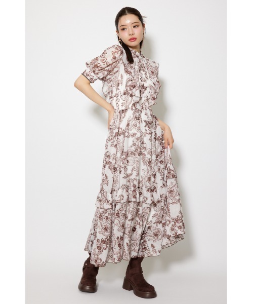 rienda(リエンダ)の「フロントロングフリルマルチパターンワンピース 秋服(ワンピース・レディース・ホワイト系その他/ブルー系その他/ブラック・FREE)」の4枚目の写真