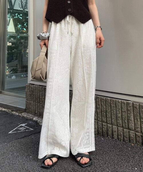 セール】パッチワーク切替レースワイドパンツ（その他パンツ