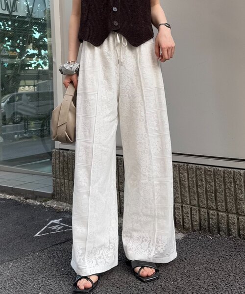 セール】パッチワーク切替レースワイドパンツ（その他パンツ