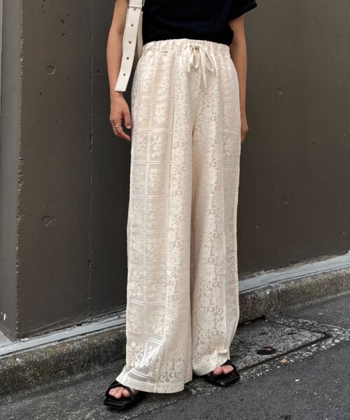 セール】パッチワーク切替レースワイドパンツ（その他パンツ