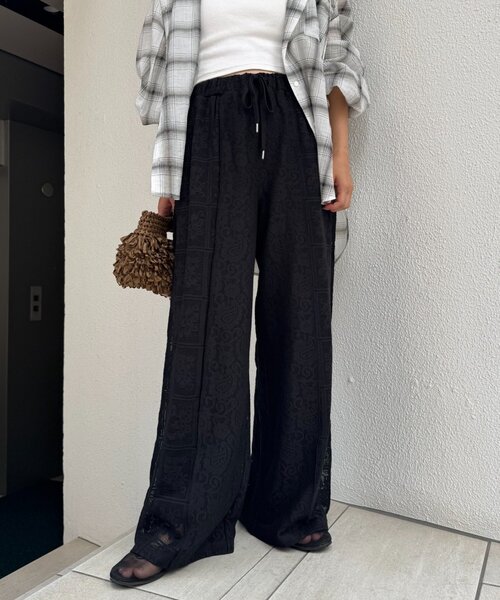 セール】パッチワーク切替レースワイドパンツ（その他パンツ