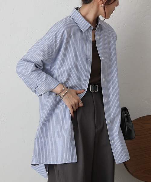 COLONY 2139（コロニートゥーワンスリーナイン）の「ストライプリラックスオーバーシャツ（シャツ/ブラウス・レディース・グレー/サックスブルー/ネイビー・FREE）」の3枚目の写真