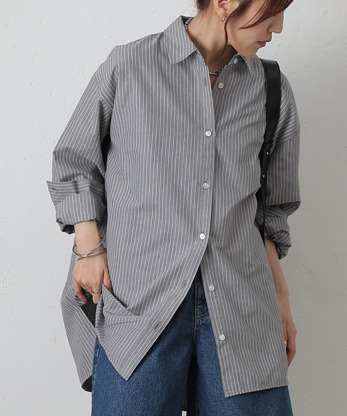 COLONY 2139（コロニートゥーワンスリーナイン）の「ストライプリラックスオーバーシャツ（シャツ/ブラウス・レディース・グレー/サックスブルー/ネイビー・FREE）」の2枚目の写真