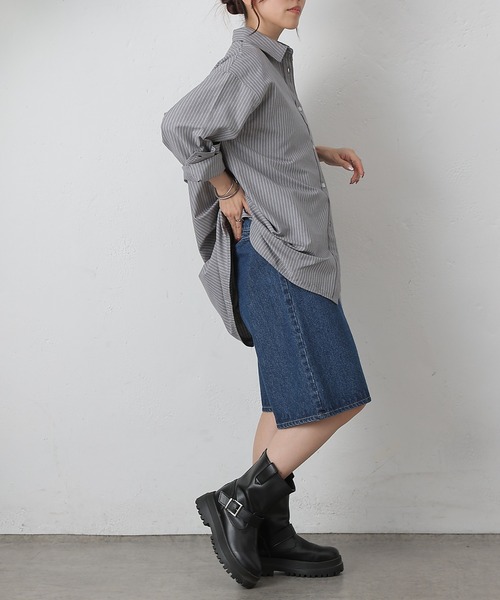 COLONY 2139（コロニートゥーワンスリーナイン）の「ストライプリラックスオーバーシャツ（シャツ/ブラウス・レディース・グレー/サックスブルー/ネイビー・FREE）」の10枚目の写真