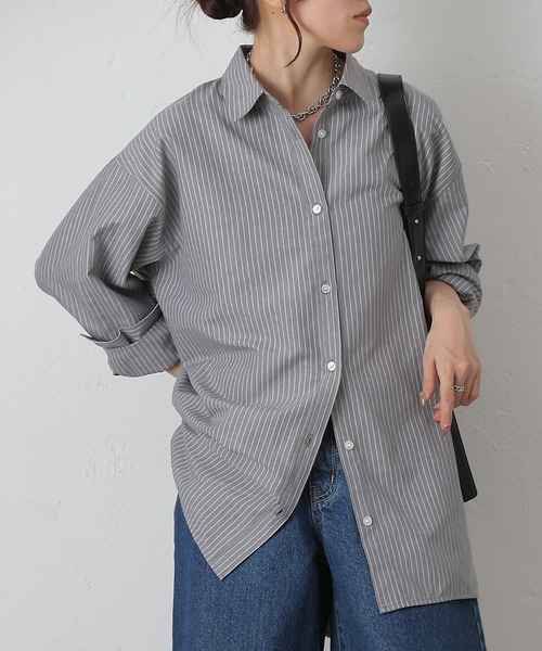 COLONY 2139（コロニートゥーワンスリーナイン）の「ストライプリラックスオーバーシャツ（シャツ/ブラウス・レディース・グレー/サックスブルー/ネイビー・FREE）」の7枚目の写真