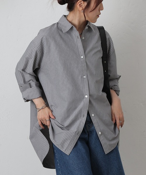 COLONY 2139（コロニートゥーワンスリーナイン）の「ストライプリラックスオーバーシャツ（シャツ/ブラウス・レディース・グレー/サックスブルー/ネイビー・FREE）」の6枚目の写真