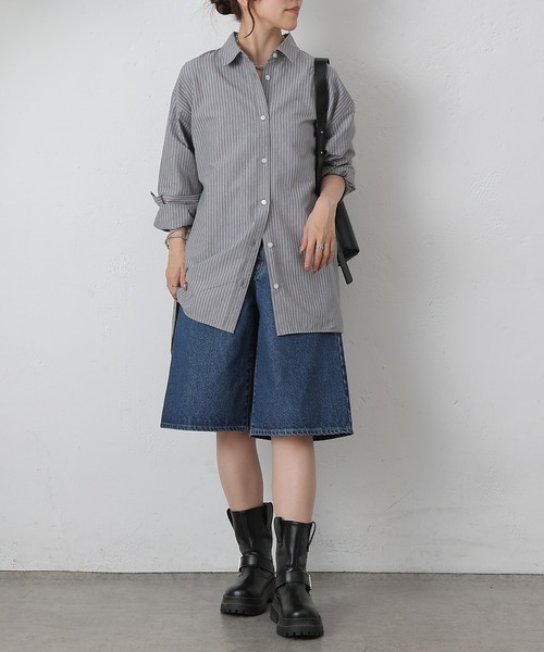 COLONY 2139（コロニートゥーワンスリーナイン）の「ストライプリラックスオーバーシャツ（シャツ/ブラウス・レディース・グレー/サックスブルー/ネイビー・FREE）」の8枚目の写真