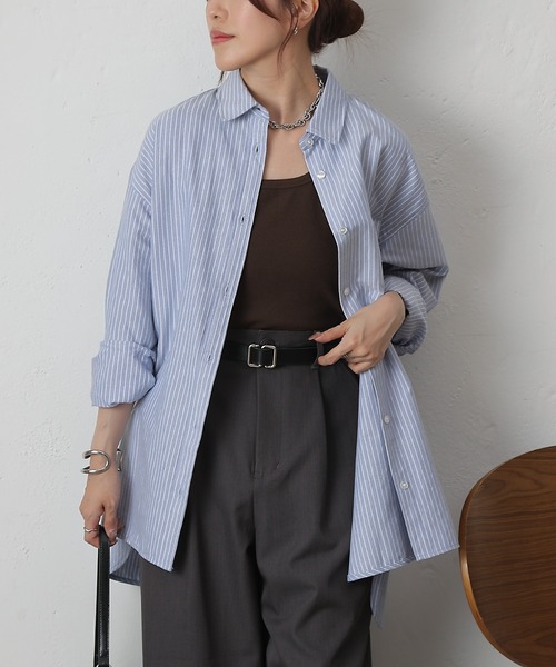 COLONY 2139（コロニートゥーワンスリーナイン）の「ストライプリラックスオーバーシャツ（シャツ/ブラウス・レディース・グレー/サックスブルー/ネイビー・FREE）」の12枚目の写真