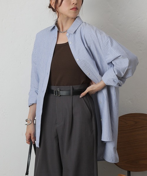 COLONY 2139（コロニートゥーワンスリーナイン）の「ストライプリラックスオーバーシャツ（シャツ/ブラウス・レディース・グレー/サックスブルー/ネイビー・FREE）」の13枚目の写真