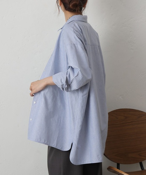 COLONY 2139（コロニートゥーワンスリーナイン）の「ストライプリラックスオーバーシャツ（シャツ/ブラウス・レディース・グレー/サックスブルー/ネイビー・FREE）」の14枚目の写真