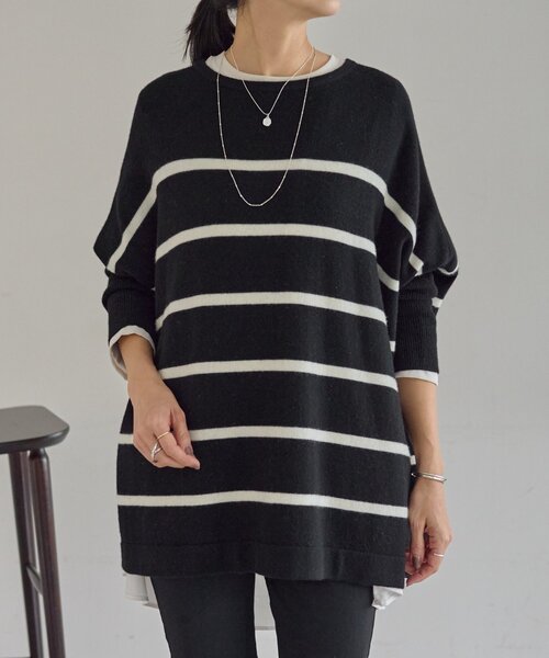 BEARDSLEY（ビアズリー）の「クルービッグニット(ショート)（ニット/セーター・レディース・グリーン/ベージュ/ネイビー/パープル/ブラック・FREE）」の12枚目の写真