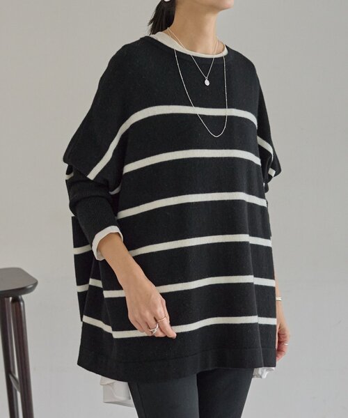 BEARDSLEY（ビアズリー）の「クルービッグニット(ショート)（ニット/セーター・レディース・グリーン/ベージュ/ネイビー/パープル/ブラック・FREE）」の13枚目の写真