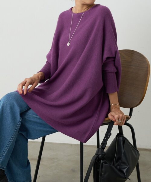 BEARDSLEY（ビアズリー）の「クルービッグニット(ショート)（ニット/セーター・レディース・グリーン/ベージュ/ネイビー/パープル/ブラック・FREE）」の6枚目の写真