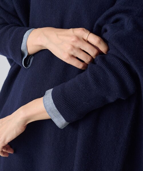 ネイビー　BEARDSLEY ニットコーディガン イタリアンブークレ・ニットコーディガン/40代50代からのレディース