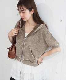 ヴィンテージ加工ダブルジップ半袖パーカー