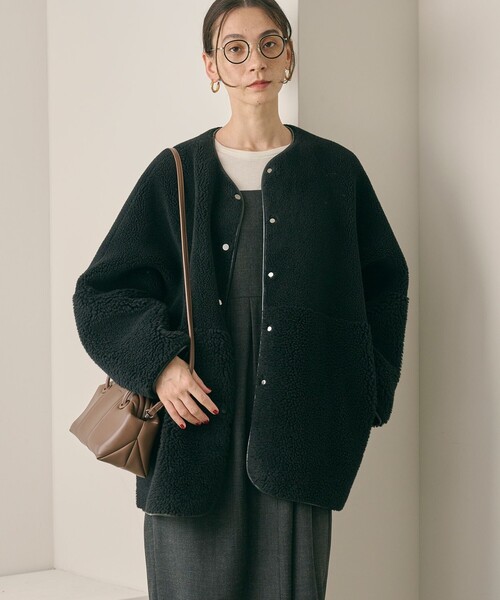 【美品】BEAUTY&YOUTHリバーシブルボアフェイクムートンコート　ネイビー WEB限定】ボア×フェイクムートン リバーシブルジャケット