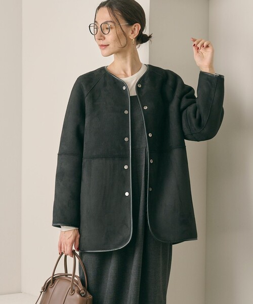 【美品】BEAUTY&YOUTHリバーシブルボアフェイクムートンコート　ネイビー WEB限定】ボア×フェイクムートン リバーシブルジャケット