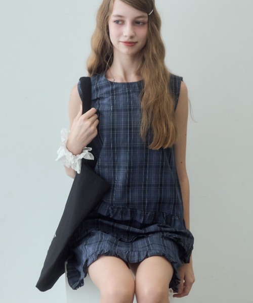 Birthday room（バースデイルーム）の「チェックノースリーブミディ丈ワンピース/check midi one-piece（ワンピース・レディース・ネイビー・FREE）」の11枚目の写真