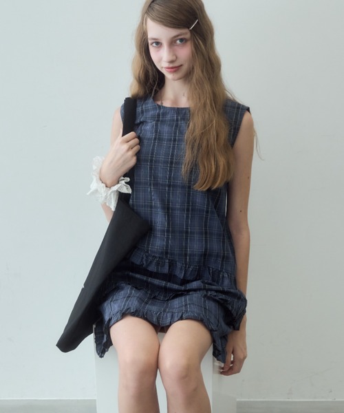 Birthday room（バースデイルーム）の「チェックノースリーブミディ丈ワンピース/check midi one-piece（ワンピース・レディース・ネイビー・FREE）」の8枚目の写真