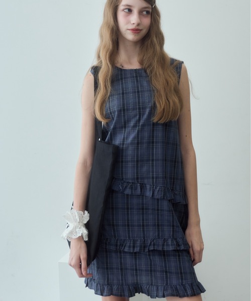 Birthday room（バースデイルーム）の「チェックノースリーブミディ丈ワンピース/check midi one-piece（ワンピース・レディース・ネイビー・FREE）」の3枚目の写真