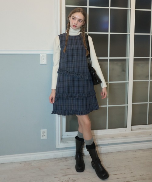 Birthday room（バースデイルーム）の「チェックノースリーブミディ丈ワンピース/check midi one-piece（ワンピース・レディース・ネイビー・FREE）」の12枚目の写真