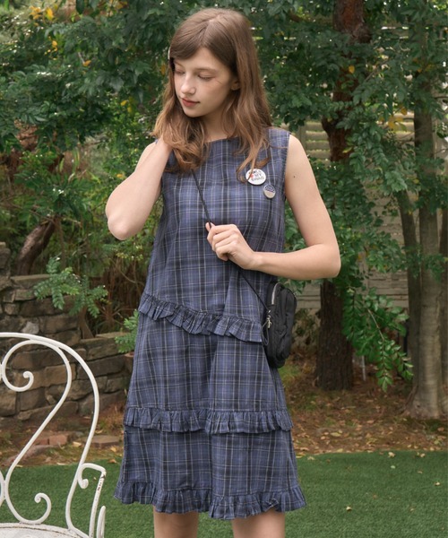 チェックノースリーブミディ丈ワンピース/check midi one-piece