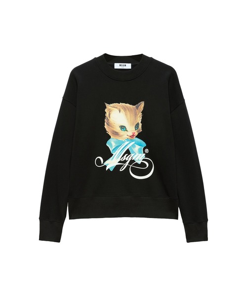 MSGM(エムエスジーエム)の「MSGM CUTE KITTY グラフィック スウェットシャツ(スウェット・レディース・ブラック・S/M/L)」の1枚目の写真