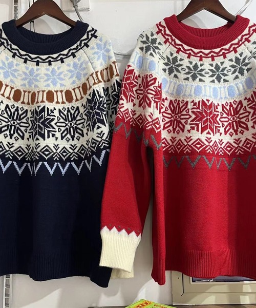 Lace Ladies(レースレディース)の「クルーネック ノルディック柄 長袖 ニット プルオーバー(ニット/セーター・レディース・レッド/ネイビー・FREE)」の14枚目の写真