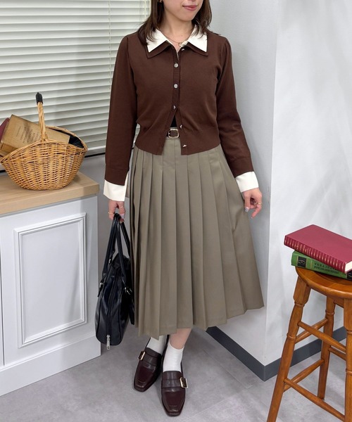 31 Sons de mode（トランテアン　ソン　ドゥ　モード）の「2025秋冬新作 ベルト付きミディプリーツスカート（スカート・レディース・ブラウン系/ブラック/ベージュ・M/S）」の3枚目の写真