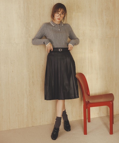 今期 AD2025 25AW ウールギャバプリーツスカート 黒 ベルト 今期 AD2025 25AW ウールギャバプリーツスカート 黒 ベルト