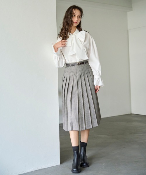 今期 AD2025 25AW ウールギャバプリーツスカート 黒 ベルト 26229000-