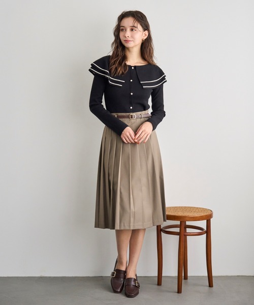 31 Sons de mode（トランテアン　ソン　ドゥ　モード）の「2025秋冬新作 ベルト付きミディプリーツスカート（スカート・レディース・ブラウン系/ブラック/ベージュ・M/S）」の6枚目の写真