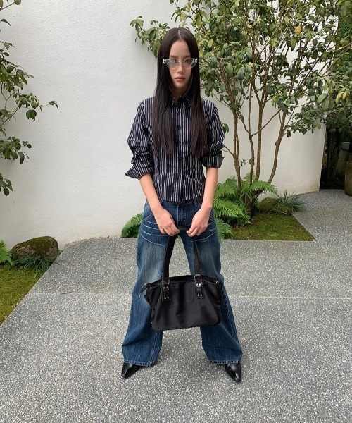 UP START(アップスタート)の「【LAMPOON】ストライプタイトシャツ(シャツ/ブラウス・レディース・ブラック・MEDIUM/SMALL/LARGE)」の9枚目の写真