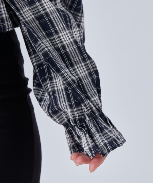Lace Ladies(レースレディース)の「チェック柄 オフショルダー コンパクト フリル トップス(シャツ/ブラウス・レディース・ブラック/ブラウン・FREE)」の9枚目の写真