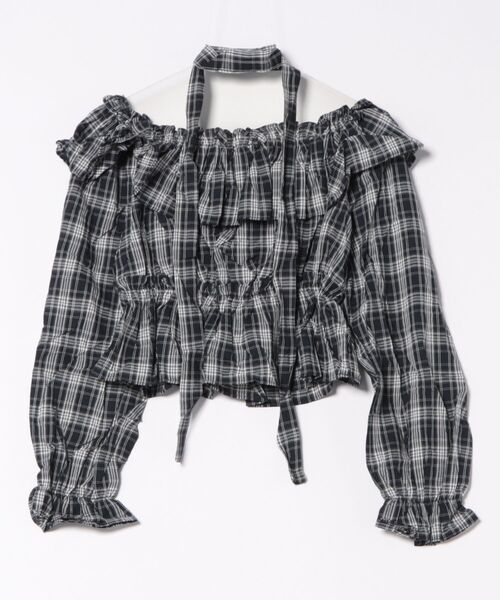 Lace Ladies(レースレディース)の「チェック柄 オフショルダー コンパクト フリル トップス(シャツ/ブラウス・レディース・ブラック/ブラウン・FREE)」の10枚目の写真
