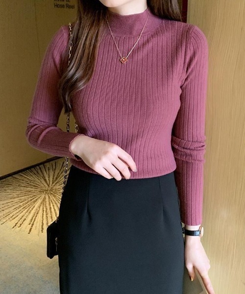Beststore（ベストストア）の「【新色追加】ボトルネックワイド　リブニット プルオーバー ハイゲージ　オンカジ 着回し 柔らかい 暖かい オフィスカジュアル 上品 きれいめ（ニット/セーター・レディース・グレー/ブラック/ベージュ/ホワイト/ブラウン/ライトベージュ/マスタード/ローズ/ブルー・FREE）」の9枚目の写真